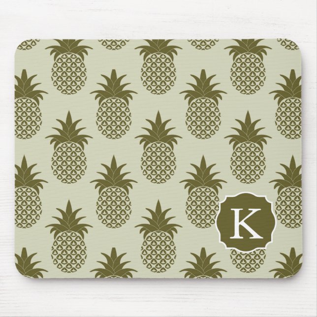 Khaki Pineapple Pattern | Add Your Initial Mouse Mat (Front)