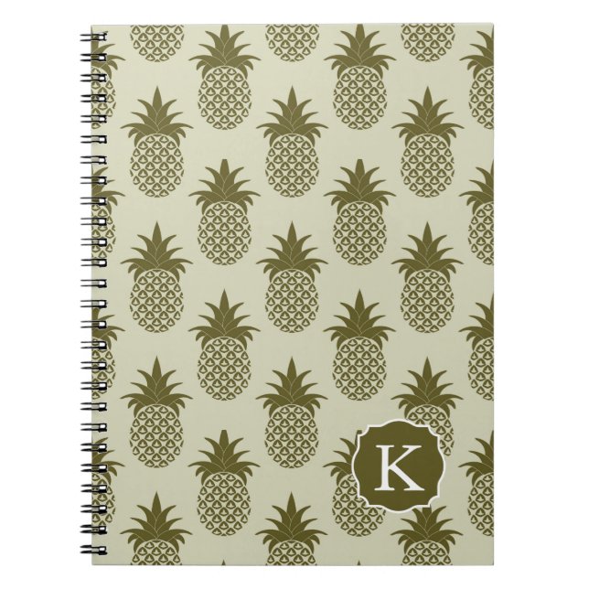 Khaki Pineapple Pattern | Add Your Initial Notebook (Front)