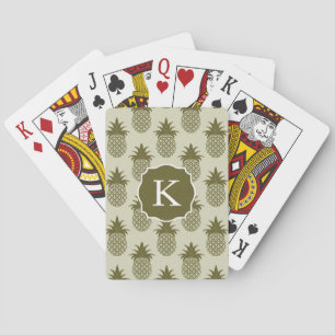 Khaki Pineapple Pattern Add Your Initial Playing Cards