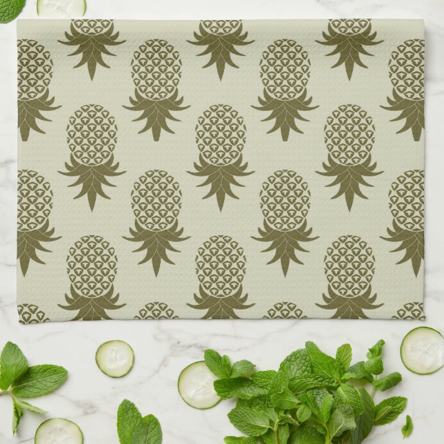 Khaki Pineapple Pattern | Add Your Initial Tea Towel (Folded)