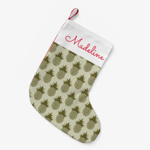 Khaki Pineapple Pattern Add Your Name Small Christmas Stocking