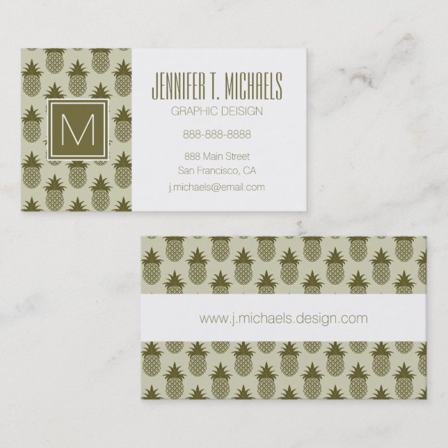 Khaki Pineapple Pattern Business Card (Front/Back)