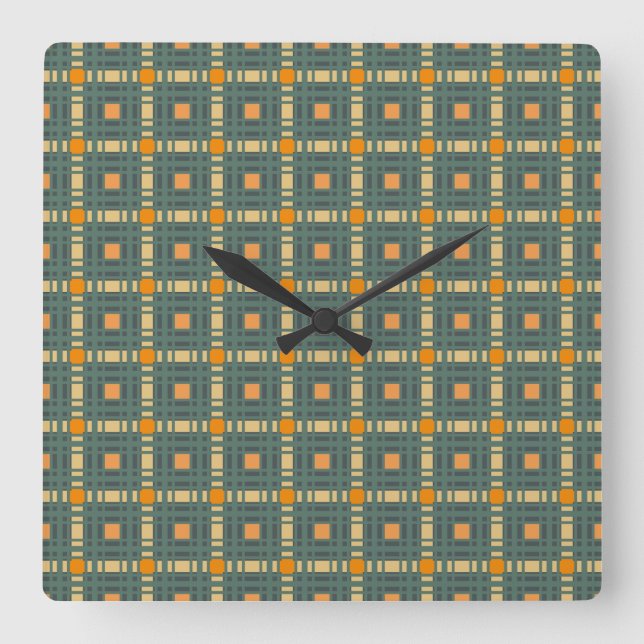 Khaki plaid tartan clock (Front)