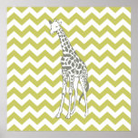 Khaki Safari Chevron with Pop Art Giraffe Poster<br><div class="desc">Mod Chevron pattern in Emporio Moffa's Safari Moods colour palette,  with pop art giraffe on one side.</div>