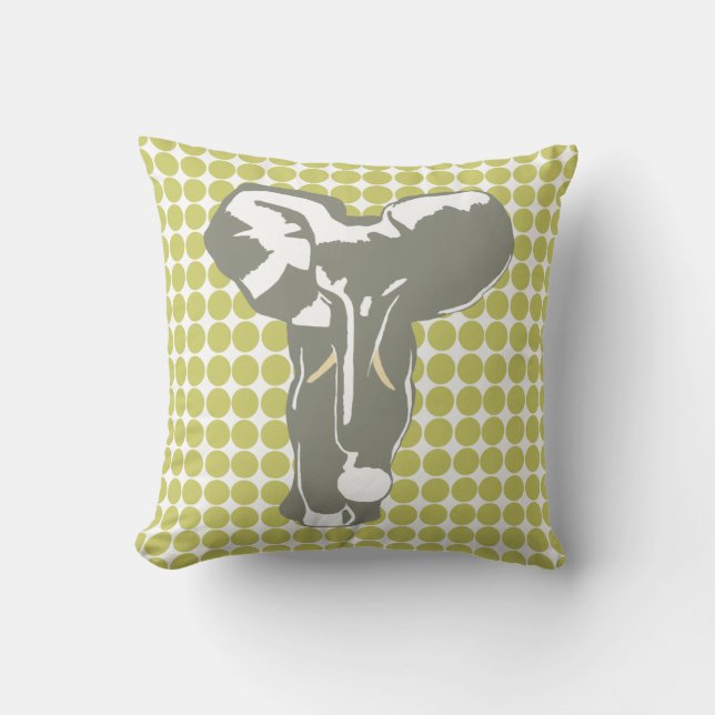 Khaki Safari Dot with Pop Art Elephant Cushion (Front)