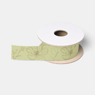 Khaki & Sage Green Boho Floral Satin Ribbon