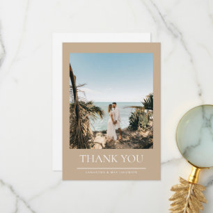 Khaki Simple Couple Photo Wedding  Thank You Card