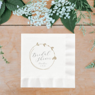 Khaki Simple Heart Wreath Bridal Shower Napkin