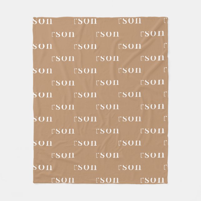 Khaki Simple Personalised Repeating Name Fleece Blanket (Front)