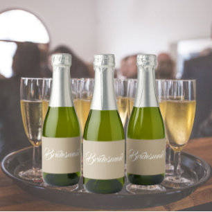 Khaki Stylised Script Wedding Bridesmaid Sparkling Wine Label