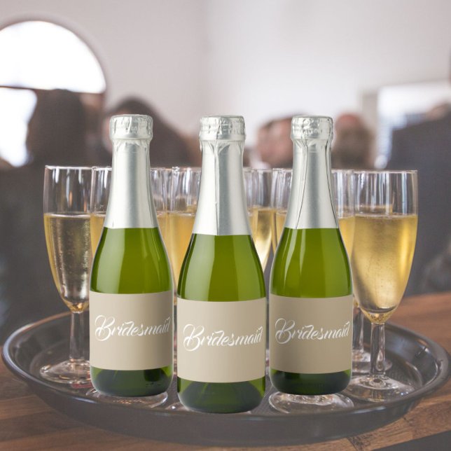 Khaki Stylised Script Wedding Bridesmaid Sparkling Wine Label (In Situ Wedding)