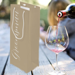 Khaki Stylised Script Wedding Groomsman Wine Gift Bag