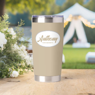 Khaki Stylised Wedding Groomsman Name Insulated Tumbler