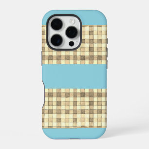 Khaki tan cream gingham blue stripe iPhone 16 case