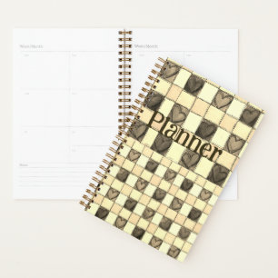 Khaki tan & cream gingham heart Planner