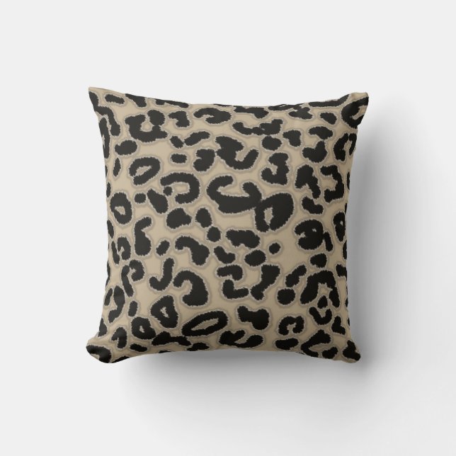 Khaki, Tan, Leopard Animal Print Cushion (Front)