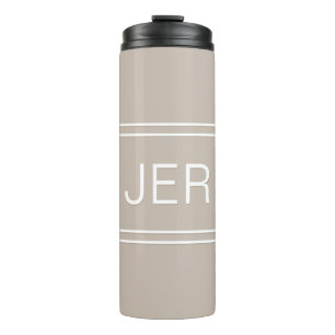 Khaki Tan Personalised Monogram Initials Drink Thermal Tumbler