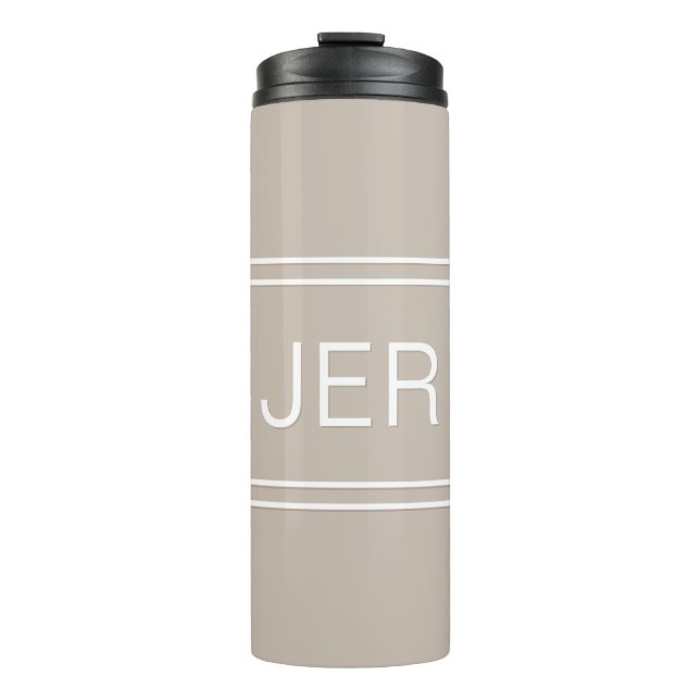 Khaki Tan Personalised Monogram Initials Drink Thermal Tumbler (Front)