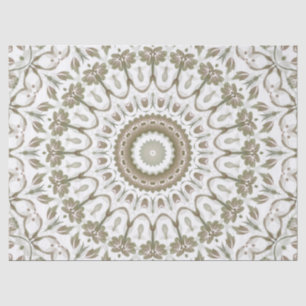 Khaki Taupe White Floral Mandala Tissue Paper