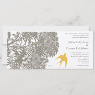 Khaki Vintage Flower and Goldenrod Bird Wedding Invitation