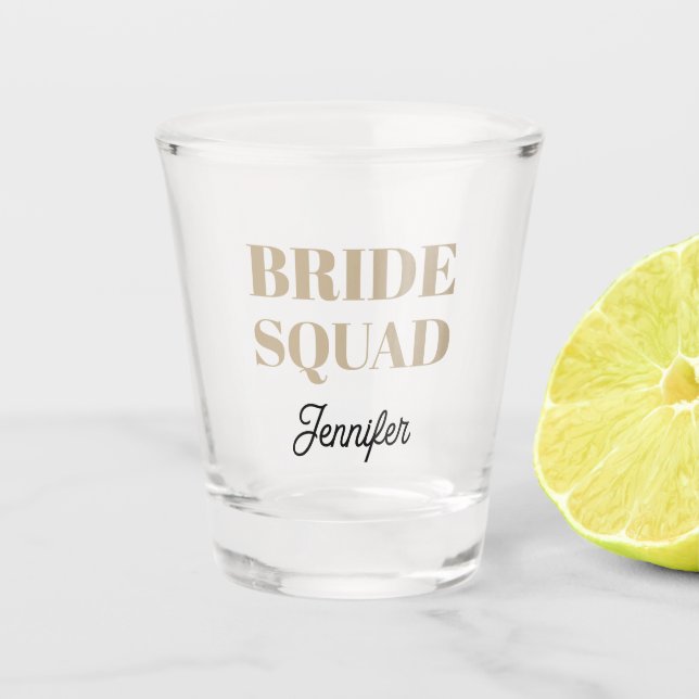 Khaki Wedding Bride Squad Personalized Shot Glass (Front)