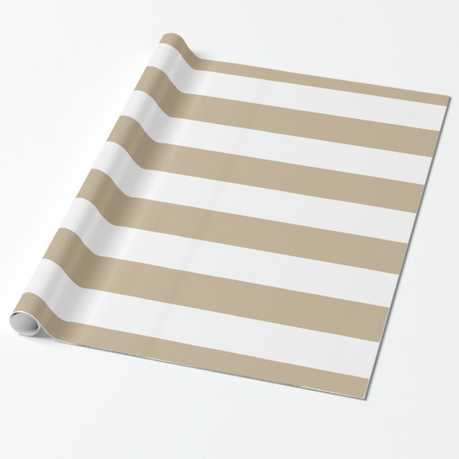 Khaki, White XL Stripes Pattern Wrapping Paper (Unrolled)