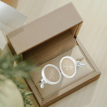Khaki with White Stylised Monogram Cufflinks<br><div class="desc">A pair of sterling silver plated, round cufflinks for the fashionable man to match his outfit that feature a trendy, khaki colour along with his name printed in white, upper case letters and superimposed with white, stylised initials. Personalise your cufflinks by editing and replacing name and initials as desired. A...</div>