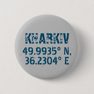 Kharkiv Ukraine Latitude & Longitude Distressed  6 Cm Round Badge