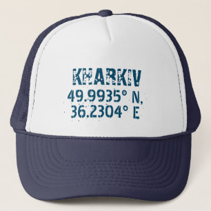 Kharkiv Ukraine Latitude & Longitude Distressed  Trucker Hat