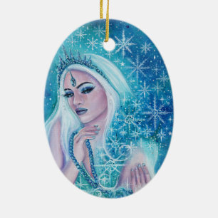 Khione goddess of snow art by Renee Lavoie Holiday Ceramic Tree Decoration