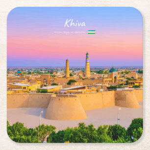 Khiva, Uzbekistan - Ancient Fortress Skyline Square Paper Coaster