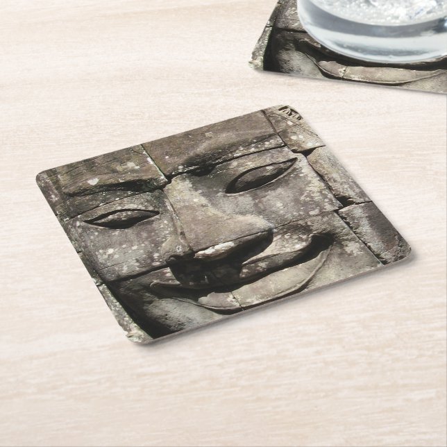 Khmer Stone Face ... Bayon Temple, Cambodia Square Paper Coaster (Angled)
