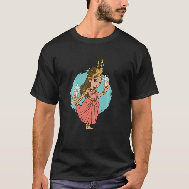 Khmer Thai And Lao Apsara Princess Girl Pink Blue  T-Shirt (Front)