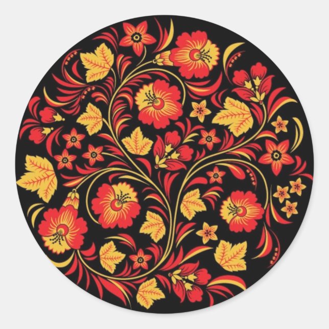 Khokhloma (Hohloma) Russian Art Workshops Classic Round Sticker (Front)