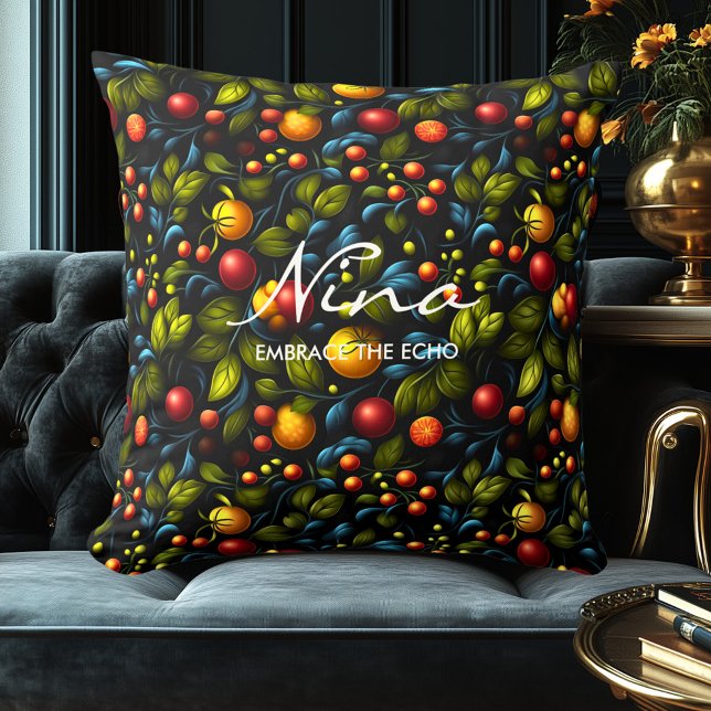 Khokhloma-Inspired Floral Design Decorative Pillow (Creator Uploaded)