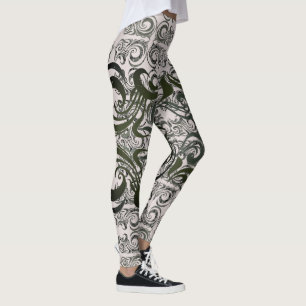 Khokhloma Muted Seaweed Pattern Leggings