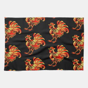Khokhloma rooster tea towel