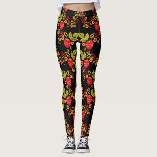 Khokhloma Russian Berries: Traditional Style Leggings