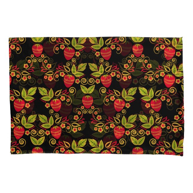 Khokhloma Russian Berries: Traditional Style Pillowcase (Front)