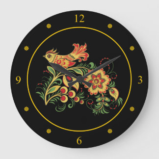 Khokhloma ~ Russian Folk Art ~Bird & Flower ~ Large Clock
