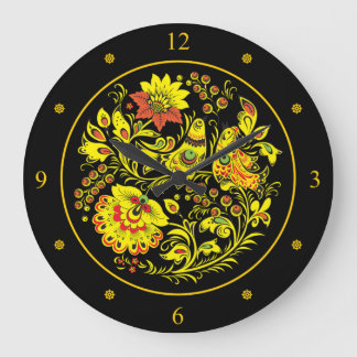 Khokhloma ~ Russian Folk Art ~Birds & Flowers ~   Large Clock