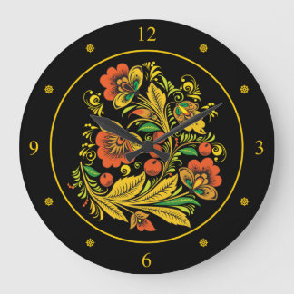 Khokhloma ~ Russian Folk Art ~ Red/Gold Flowers ~  Large Clock