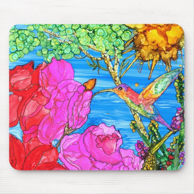 KHS Beautiful Floral Hummingbird Mousepad (Front)