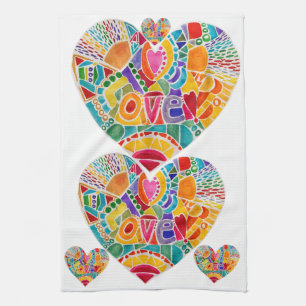 KHS Colourful Watercolor Heart Shapes Kitchen Towe Tea Towel