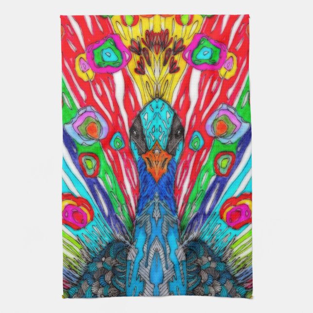 KHS Colourful Watercolor Peacock Kitchen Towel (Vertical)