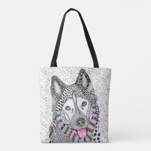 KHS Cute and Colourful Siberian Husky Tote Bag