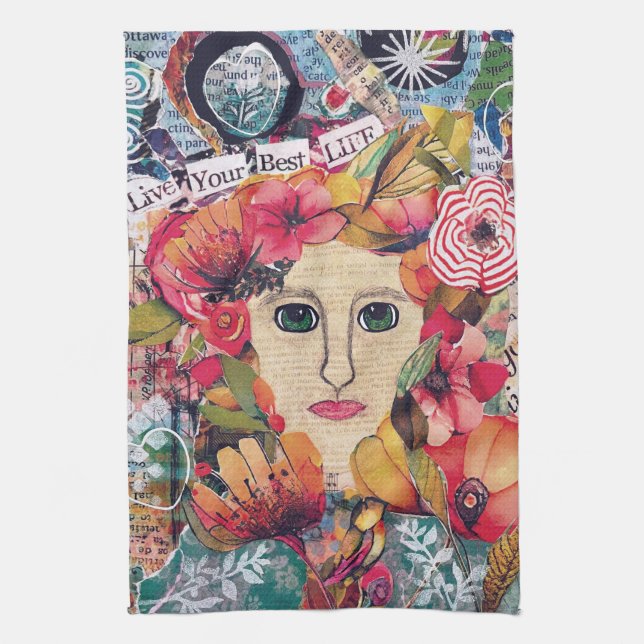 KHS Women Mixed Media Inspirational Art Tea Towel (Vertical)