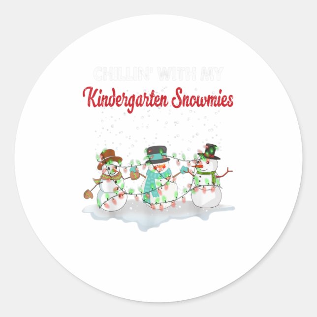 Ki Chillin' With My Kindergarten Snowmie Classic Round Sticker (Front)