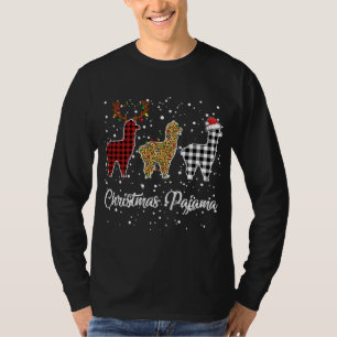Ki Cute Llama Christmas Pajama Leopard Plaid Print T-Shirt