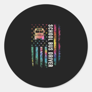 ki tie dye us flag school bus driver gift back classic round sticker